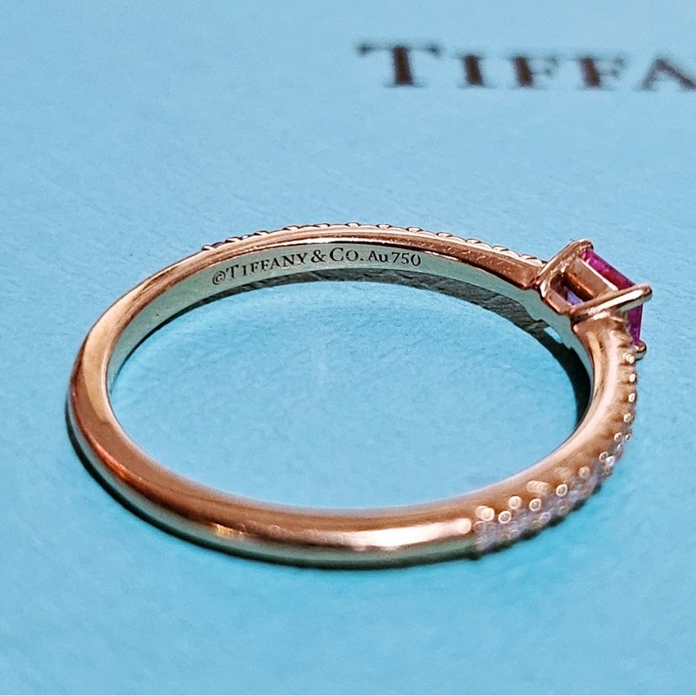 RARE Tiffany & Co. 18k Rose Gold Pink Sapphire Diamond Horizon Metro Novo Ring - Picture 7 of 7